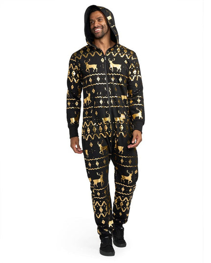 Men's Gold Foil Fair Isle Reindeer Jumpsuit