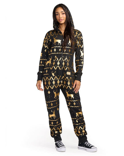 Women's Gold Foil Fair Isle Reindeer Jumpsuit