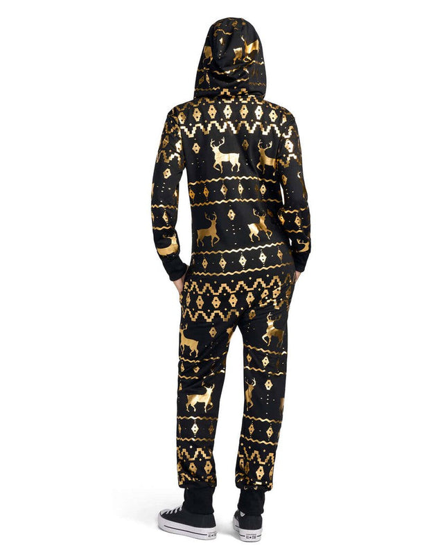 Women's Gold Foil Fair Isle Reindeer Jumpsuit