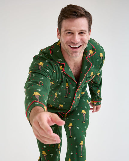 Men's Christmas Story Leg Lamp Lapel Pajama Set