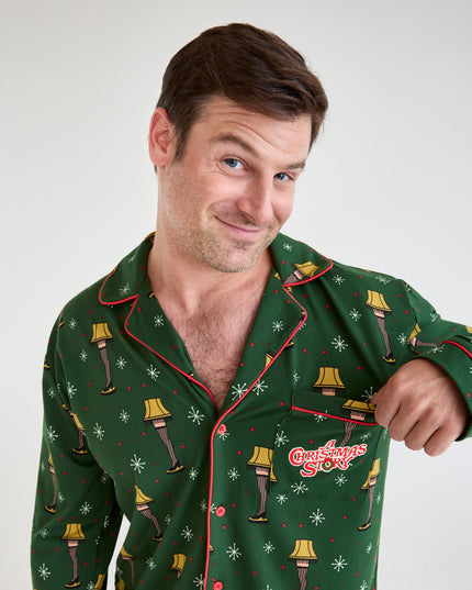 Men's Christmas Story Leg Lamp Lapel Pajama Set
