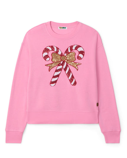 Women's Pink Sequin Candy Cane Sweatshirt