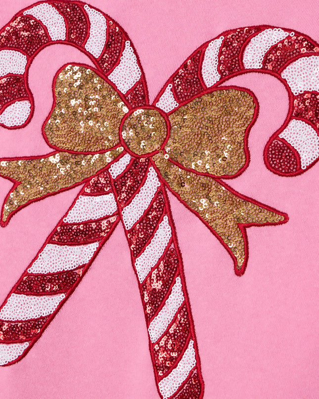 Women's Pink Sequin Candy Cane Sweatshirt