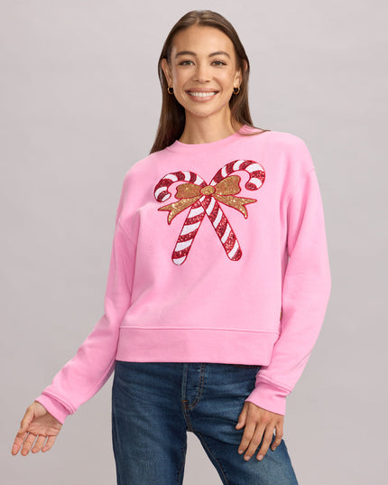 Women's Pink Sequin Candy Cane Sweatshirt