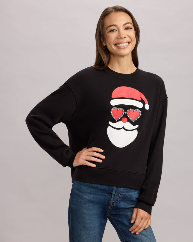 Women's Shimmering Santa Rhinestone Embellished Sweatshirt