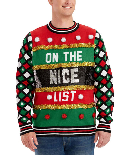 Men's Naughty or Nice Reversible Sequin Ugly Christmas Sweater