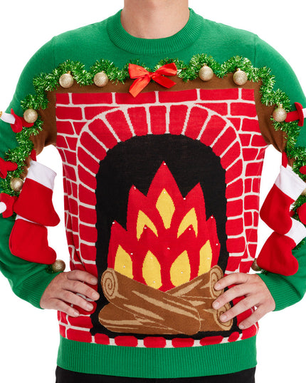 Men's Festive Fireplace Light Up Ugly Christmas Sweater