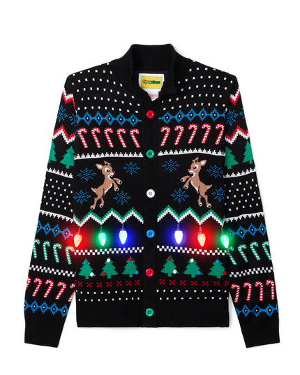 Men's Fair Isle Rudolph Light Up Christmas Cardigan Sweater