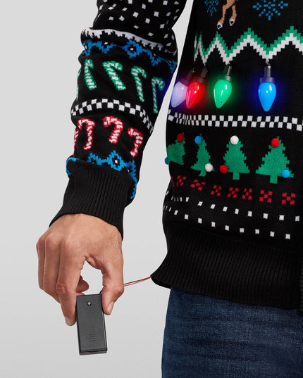 Men's Fair Isle Rudolph Light Up Christmas Cardigan Sweater