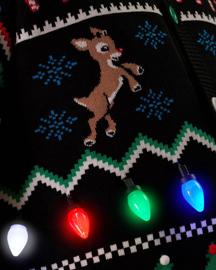 Men's Fair Isle Rudolph Light Up Christmas Cardigan Sweater