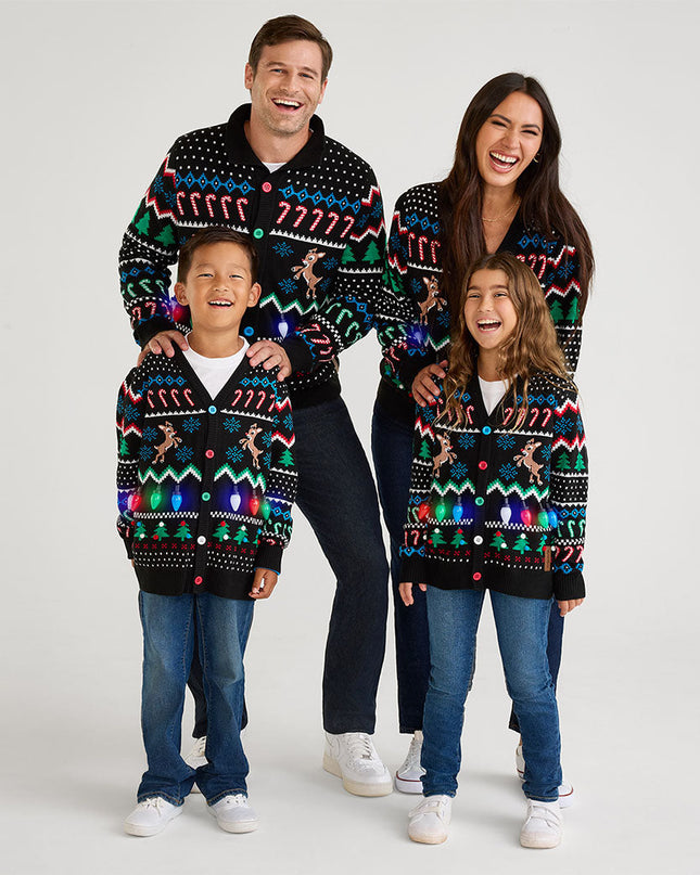 Boy's Fair Isle Rudolph Light Up Christmas Cardigan Sweater