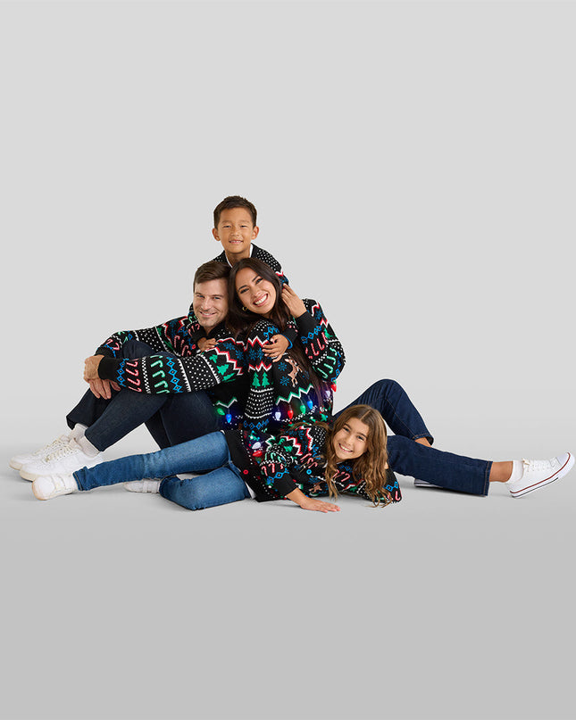 Boy's Fair Isle Rudolph Light Up Christmas Cardigan Sweater