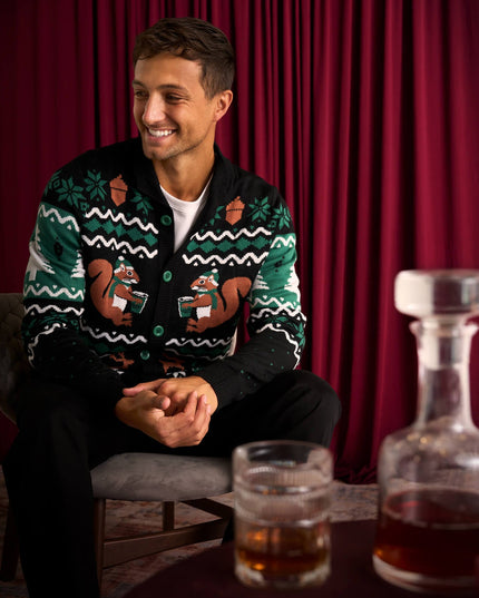 Men's Nutty Noel Ugly Christmas Cardigan Sweater