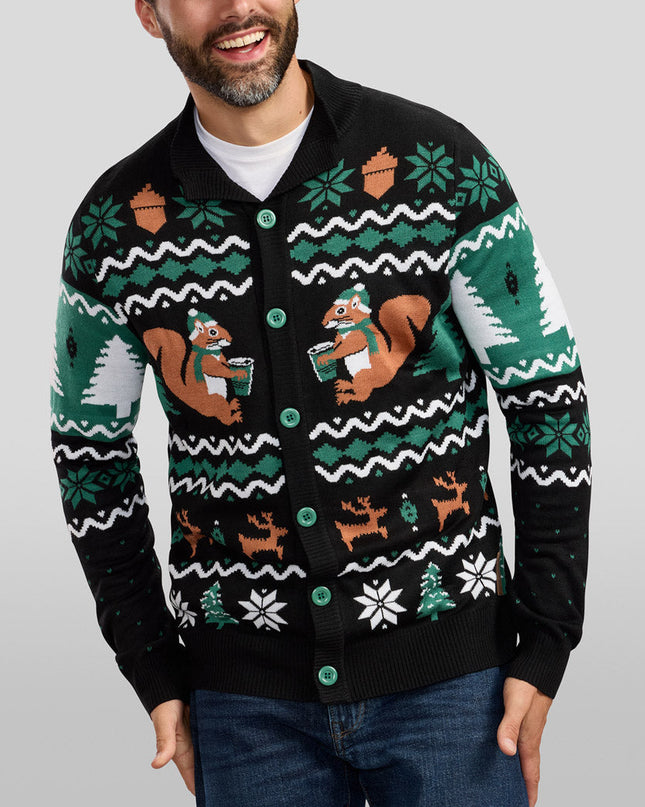 Men's Nutty Noel Ugly Christmas Cardigan Sweater