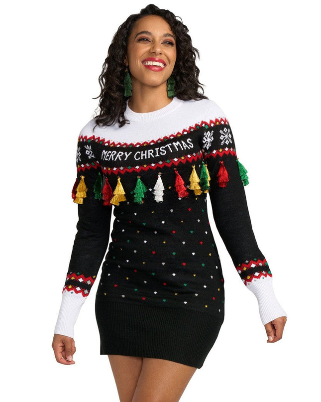 Women's Merry Christmas Tassel Sweater Dress