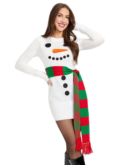 Women's Snowman Scarf Sweater Dress