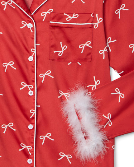 Women's Christmas Bow Satin Feather Pajama Set