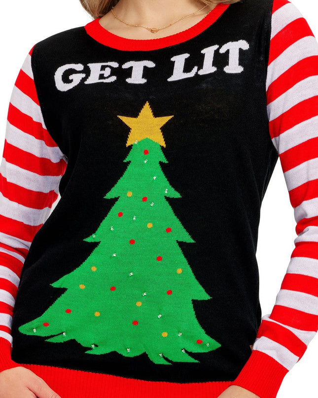 Women's Get Lit Light Up Ugly Christmas Sweater