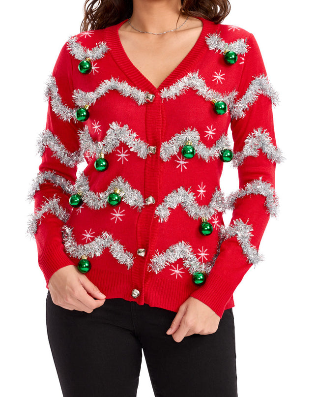 Women's Tinsel Ugly Christmas Cardigan Sweater