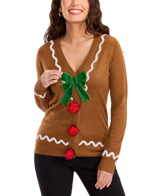 Women's Gingerbread Man Ugly Christmas Cardigan Sweater