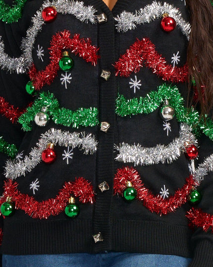 Women's Midnight Garland Light Up Christmas Cardigan Sweater