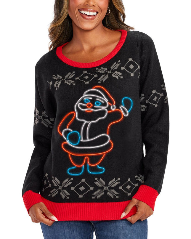 Women's Ho Ho Hello Neon LED Light Up Ugly Christmas Sweater