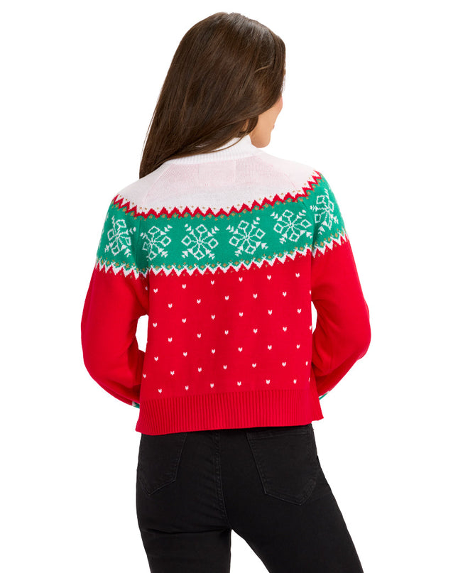 Women's Merry Christmas Tassel Turtleneck Cropped Sweater