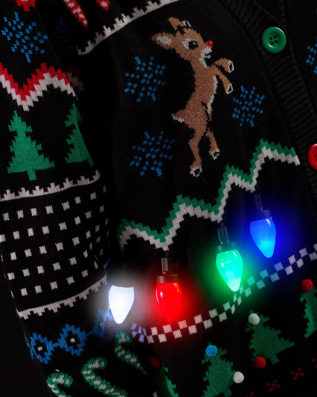 Women's Fair Isle Rudolph Light Up Christmas Cardigan Sweater