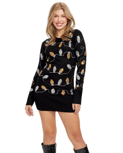 Women's Christmas Light Strand Sequin Sweater Dress