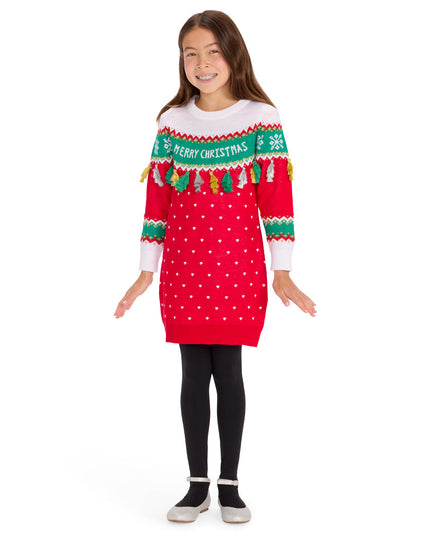 Girl's Merry Christmas Tassel Sweater Dress