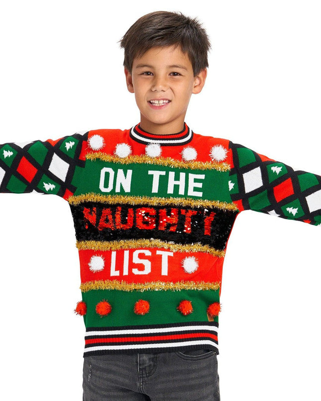 Boy's Naughty or Nice Reversible Sequin Ugly Christmas Sweater