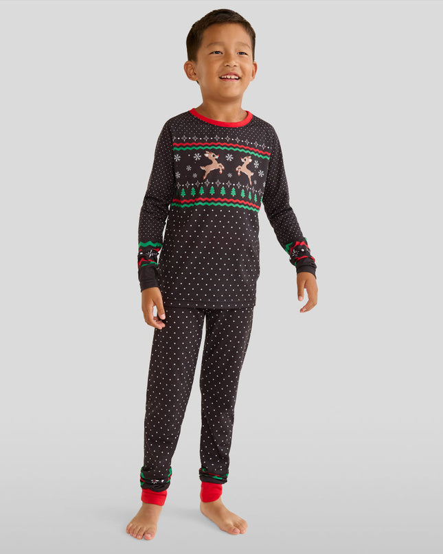 Boy's Fair Isle Rudolph Crew Neck Pajama Set