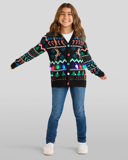 Girl's Fair Isle Rudolph Light Up Christmas Cardigan Sweater