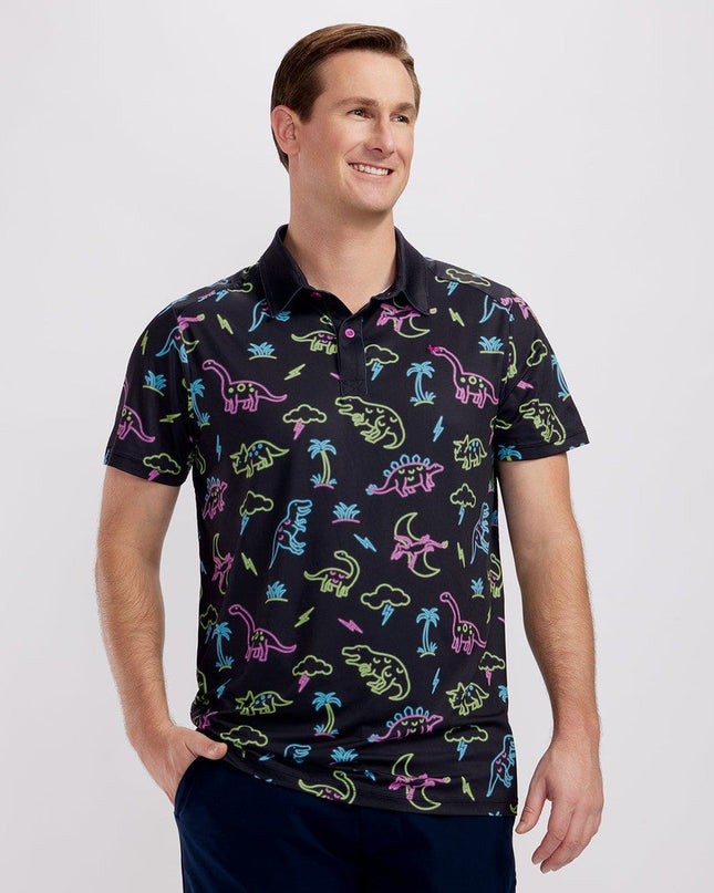 Men's Neon Dinosaur Polo Shirt
