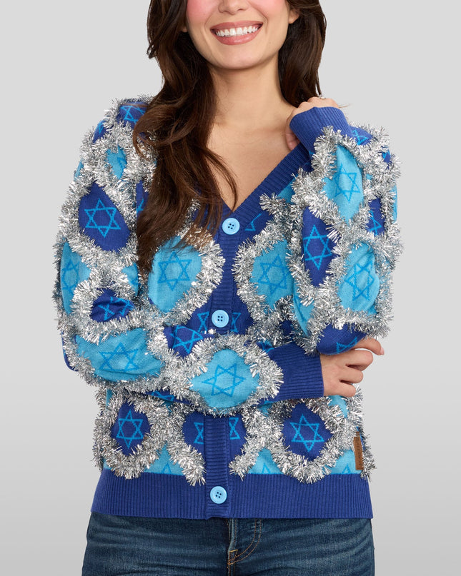 Women's Hanukkah Tinsel Cardigan Sweater