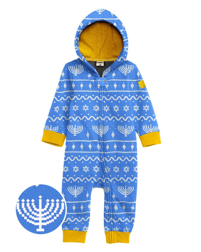 Toddler Girl's Blue Hanukkah Jumpsuit