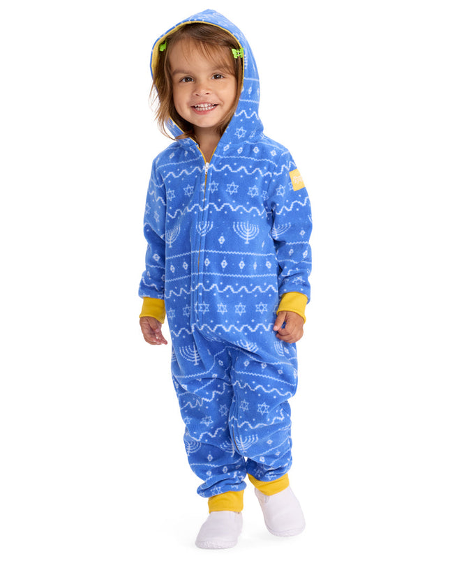 Toddler Girl's Blue Hanukkah Jumpsuit