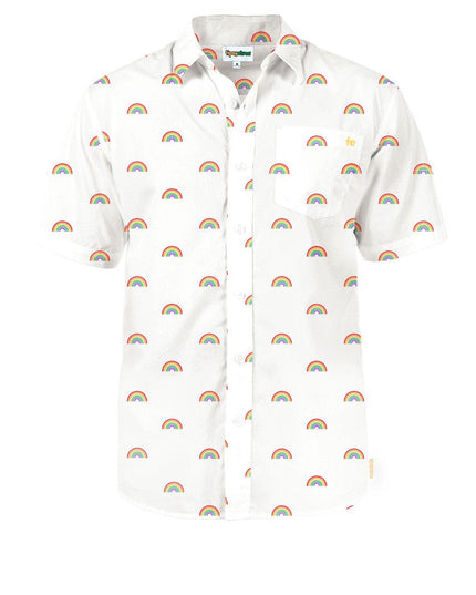 Men's White Rainbow Button Down Shirt