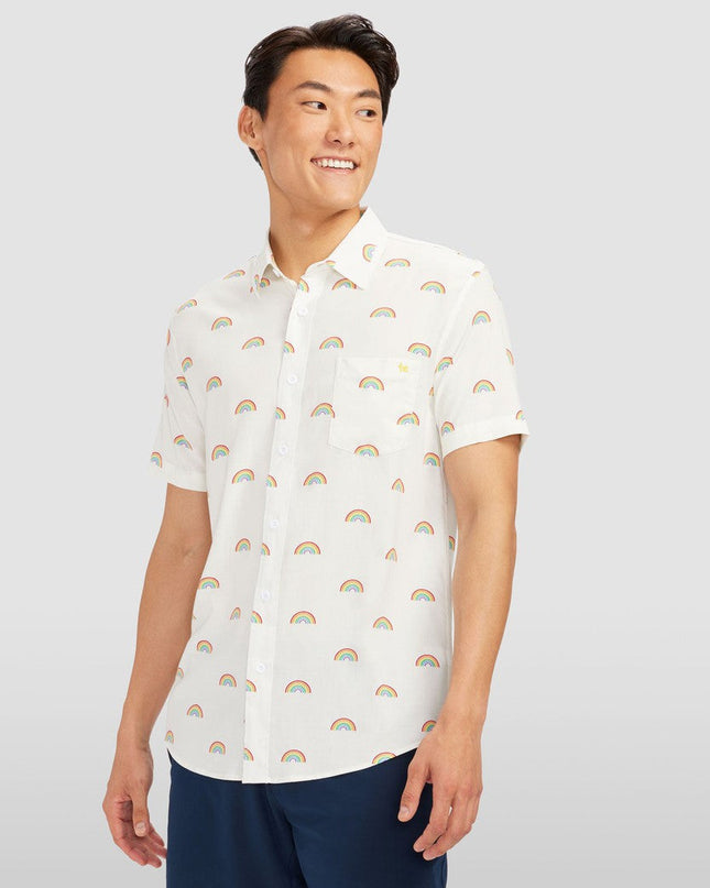 Men's White Rainbow Button Down Shirt