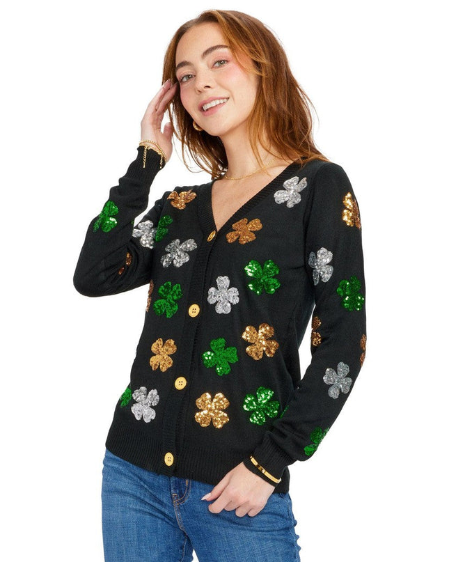 Women's Sequin Clover Cardigan Sweater