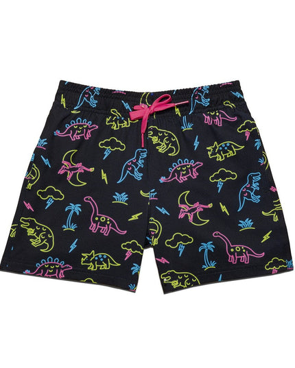 Boy's Neon Dinosaur Stretch Swim Trunks