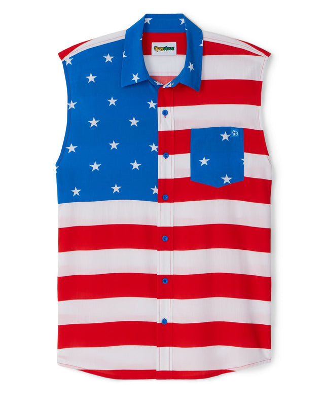 Men's Sleeveless Stripes Button Down Shirt