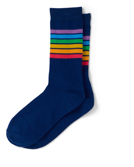Navy Rainbow Striped Crew Socks (Fits Sizes 8-11M)