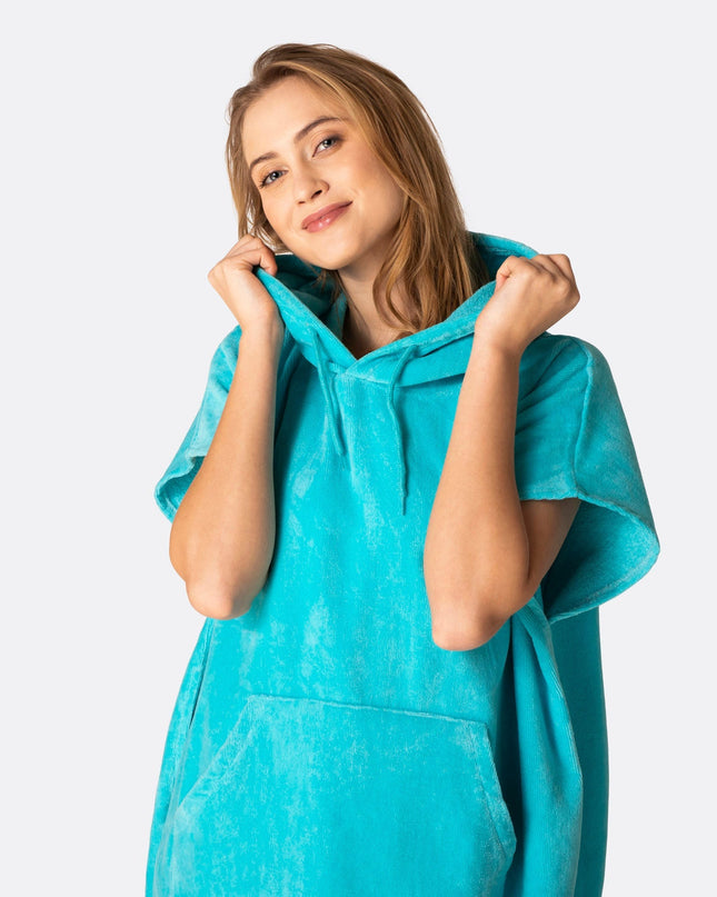 Poncho serviette bleu corail