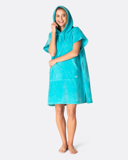 Poncho serviette bleu corail