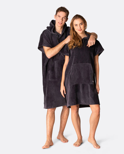 Poncho en tissu éponge gris anthracite pour adultes | Vêtement d'été polyvalent
