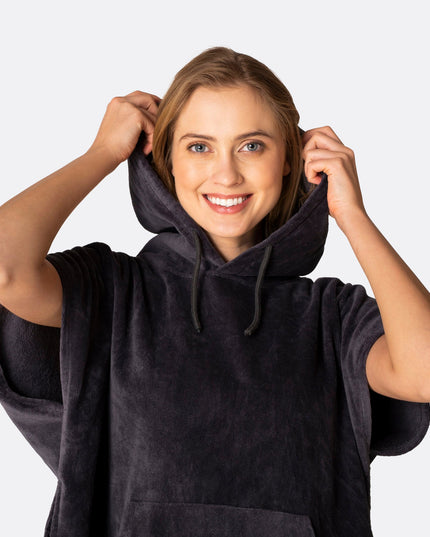 Poncho en tissu éponge gris anthracite pour adultes | Vêtement d'été polyvalent