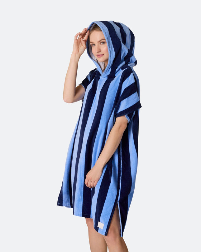 Poncho de serviette bleu rayé