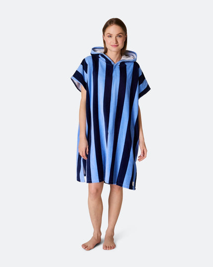 Poncho de serviette bleu rayé