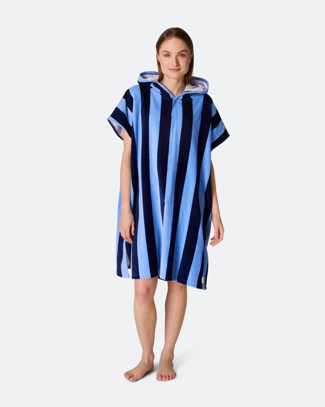 Poncho de serviette bleu rayé